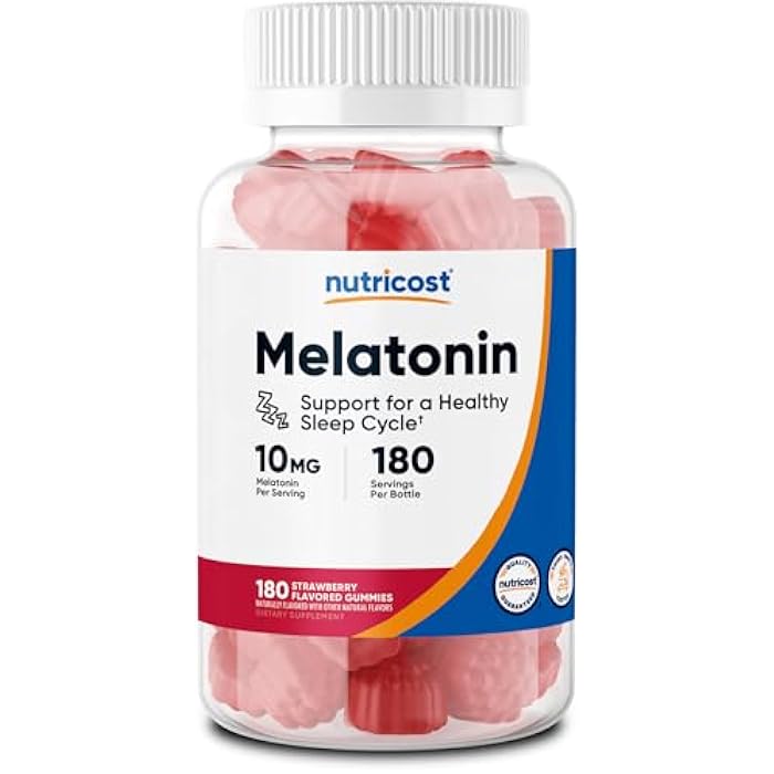 Nutricost Melatonin 10mg, 180 Gummies, Strawberry Flavored - Gluten Free, Non-GMO, No Corn Syrup - Image 1