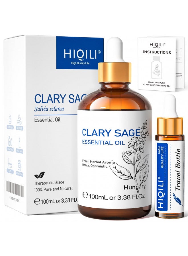 HIQILI HIQILI Clary Sage Oil Essential Oil 3.38 Fl Oz, Premium Sage Essential Oil for Aromatherapy Diffuser -100mL  - Image 1
