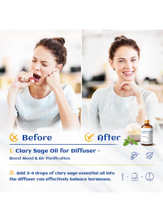 HIQILI HIQILI Clary Sage Oil Essential Oil 3.38 Fl Oz, Premium Sage Essential Oil for Aromatherapy Diffuser -100mL  - Image 2