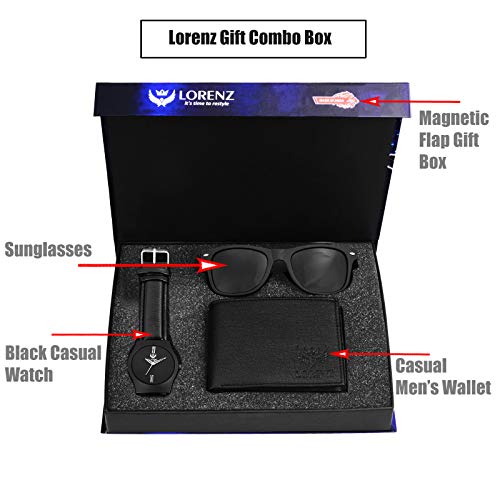 LORENZ men Black Analogue Watch, Wallet And Sunglasses Gift Combo Box And | CM-2036SN-WL-01 - Image 2