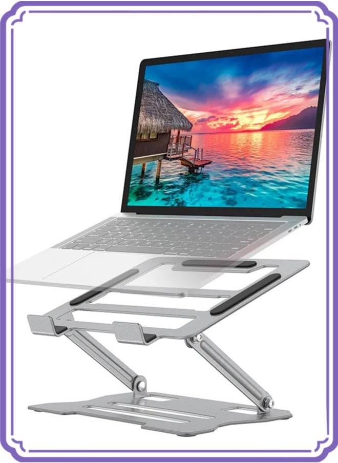 APEX - Laptop Tablet Stand, Universal Adjustable Carbon Steel Laptop Computer Stand, Ergonomic Foldable Portable Desktop Tray Cooling Holder Compatible with 10''-15.6'' Devices(Silver) - Image 1
