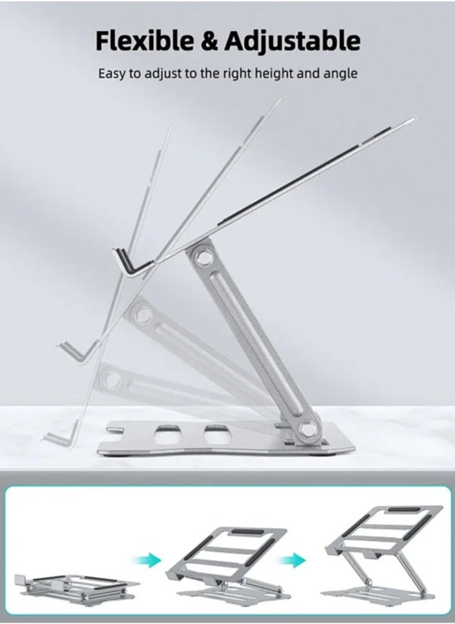 APEX - Laptop Tablet Stand, Universal Adjustable Carbon Steel Laptop Computer Stand, Ergonomic Foldable Portable Desktop Tray Cooling Holder Compatible with 10''-15.6'' Devices(Silver) - Image 1
