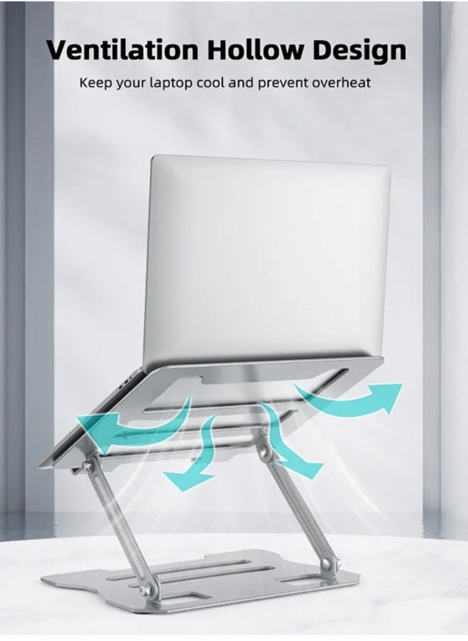 APEX - Laptop Tablet Stand, Universal Adjustable Carbon Steel Laptop Computer Stand, Ergonomic Foldable Portable Desktop Tray Cooling Holder Compatible with 10''-15.6'' Devices(Silver) - Image 1