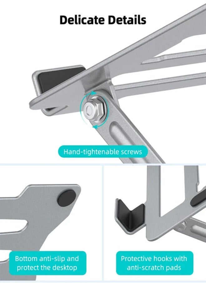 APEX - Laptop Tablet Stand, Universal Adjustable Carbon Steel Laptop Computer Stand, Ergonomic Foldable Portable Desktop Tray Cooling Holder Compatible with 10''-15.6'' Devices(Silver) - Image 1