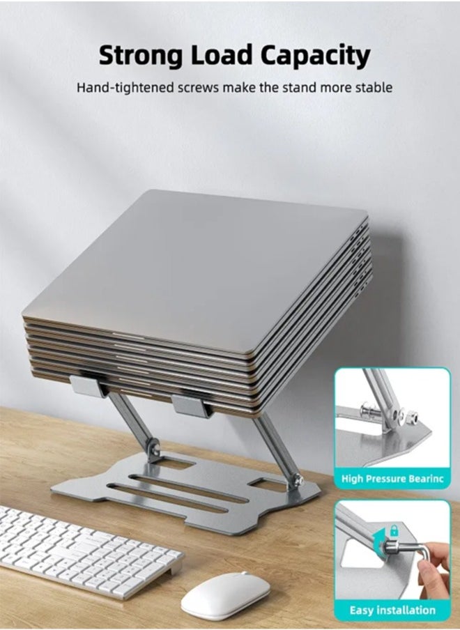 APEX - Laptop Tablet Stand, Universal Adjustable Carbon Steel Laptop Computer Stand, Ergonomic Foldable Portable Desktop Tray Cooling Holder Compatible with 10''-15.6'' Devices(Silver) - Image 1