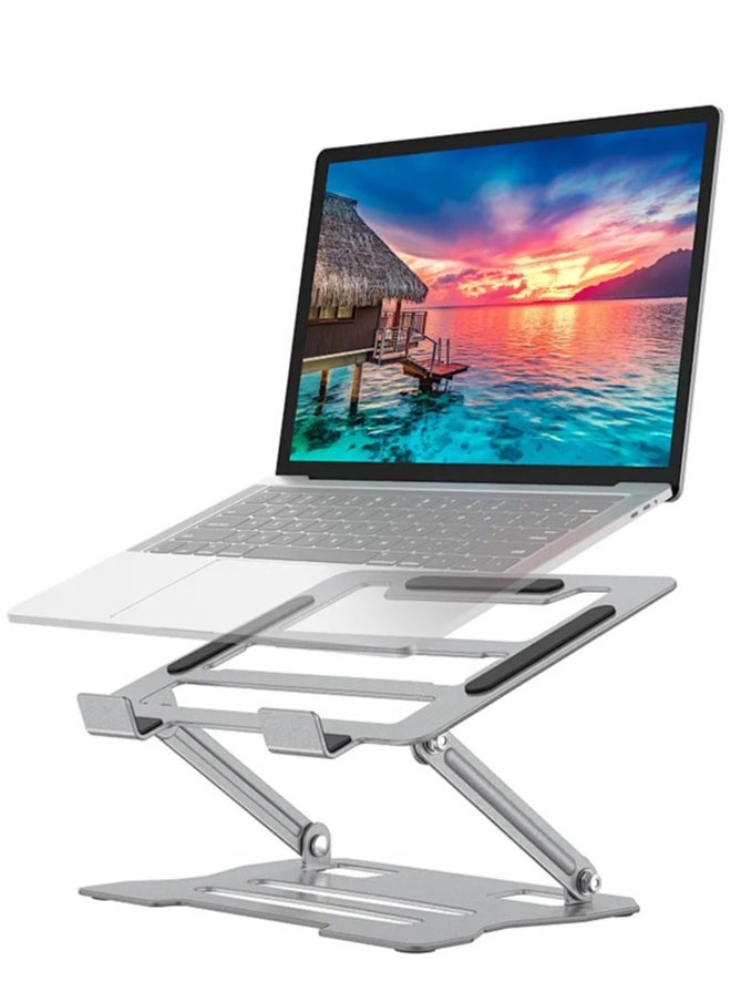 APEX - Laptop Tablet Stand, Universal Adjustable Carbon Steel Laptop Computer Stand, Ergonomic Foldable Portable Desktop Tray Cooling Holder Compatible with 10''-15.6'' Devices(Silver) - Image 1