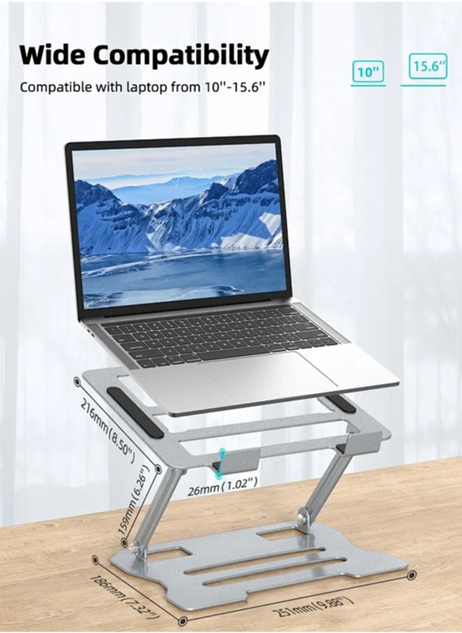 APEX - Laptop Tablet Stand, Universal Adjustable Carbon Steel Laptop Computer Stand, Ergonomic Foldable Portable Desktop Tray Cooling Holder Compatible with 10''-15.6'' Devices(Silver) - Image 1
