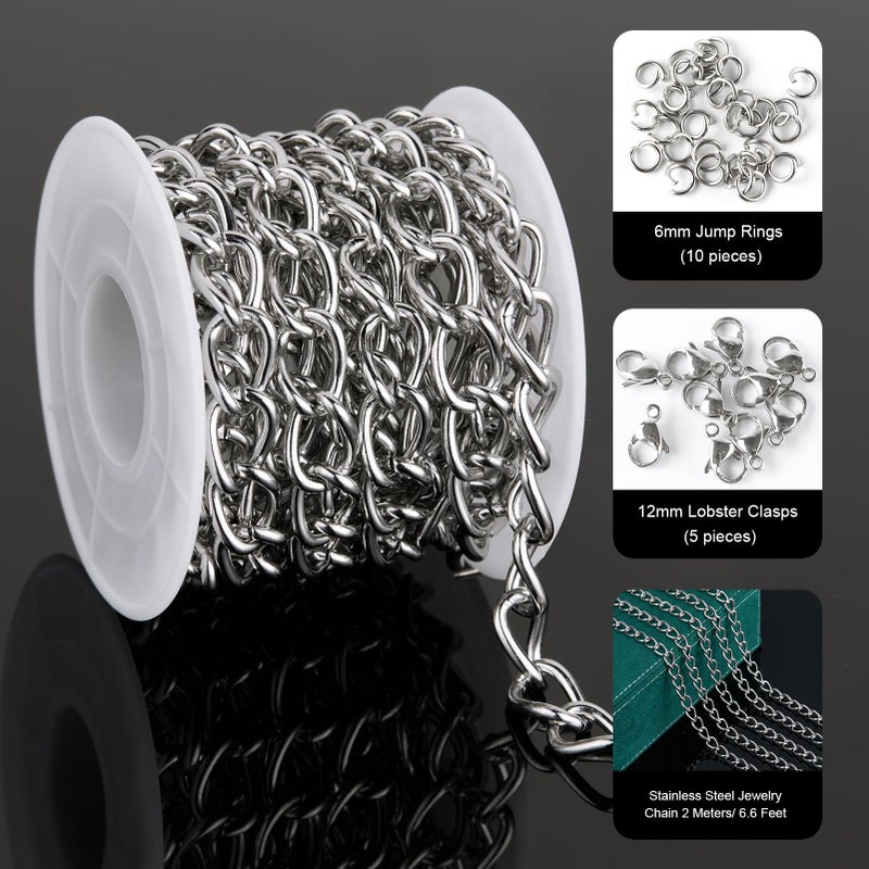 UMAOKANG 6.6 Feet Jewelry Chain for Jewelry Making Stainless Steel Chains Bulk for Men and Women Necklace DIY Jewelry Making Chain Roll - Image 2