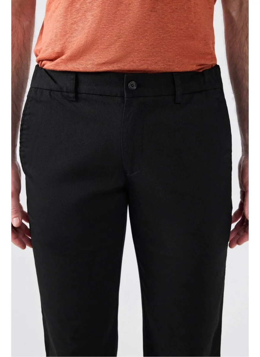 D'S DAMAT Slim Fit Black Dobby Side Waist Elastic Flexible Lycra Side Pocket Chino Trousers 2HCC3ORT20001