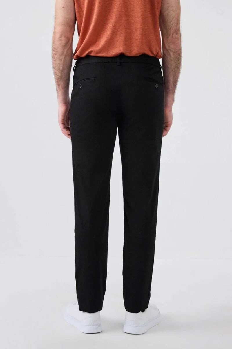 D'S DAMAT Slim Fit Black Dobby Side Waist Elastic Flexible Lycra Side Pocket Chino Trousers 2HCC3ORT20001