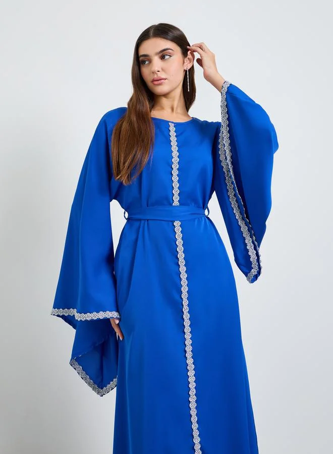 تايك تو Blue Embroidered Long Sleeves Kaftan