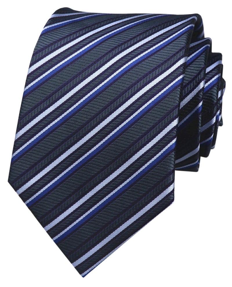 Elfeves Men's Dark Grey Blue Geometric Striped Tie Trendy Patterned Fashion Suit Necktie - Image 1