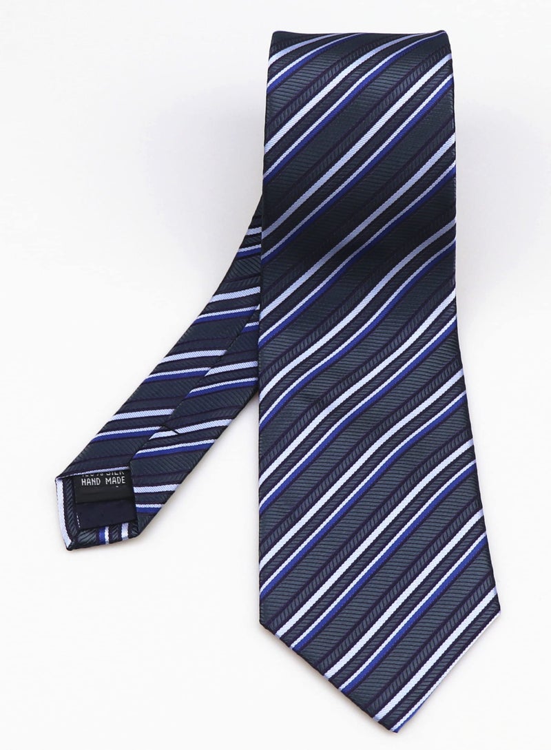 Elfeves Men's Dark Grey Blue Geometric Striped Tie Trendy Patterned Fashion Suit Necktie - Image 4