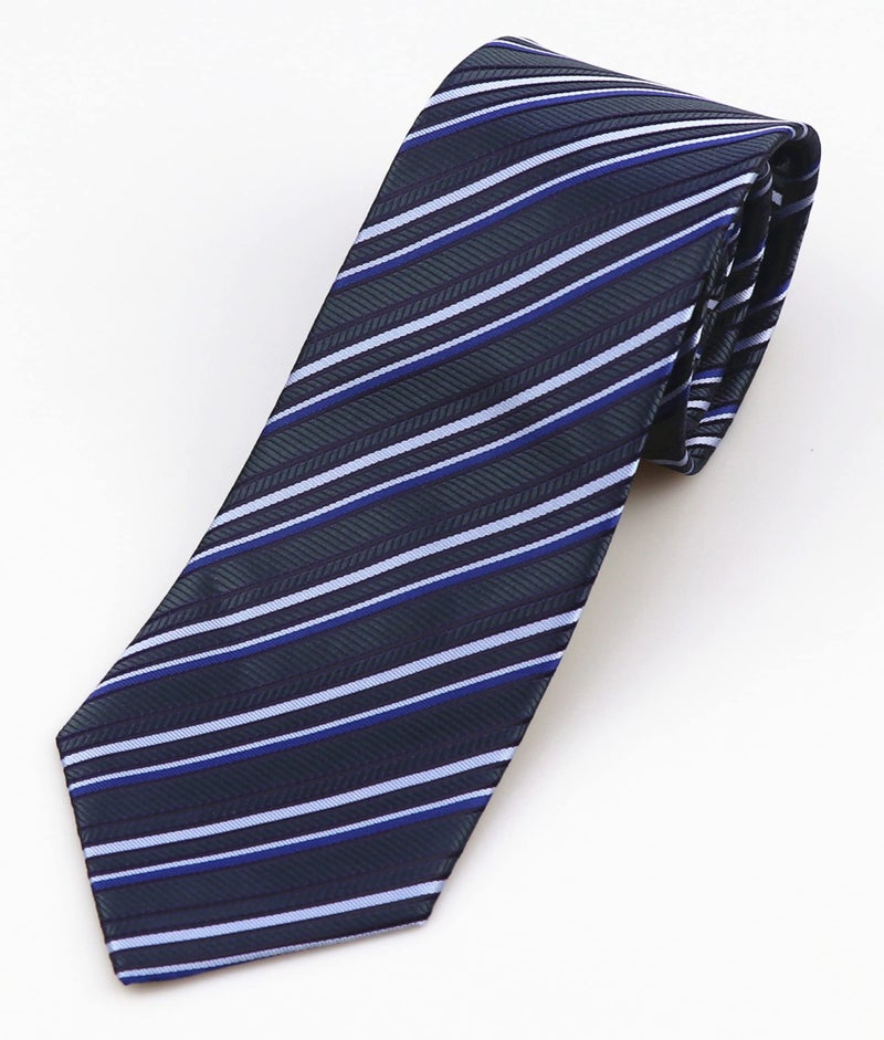 Elfeves Men's Dark Grey Blue Geometric Striped Tie Trendy Patterned Fashion Suit Necktie - Image 3