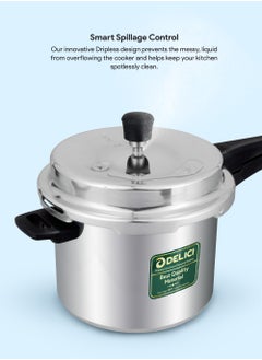 DELICI Aluminum Pressure Cooker Combo (5Ltr + 3Ltr), Dripless Design With Superior 8011 Grade Virgin Aluminum, Smart Spillage Control, Heat-Proof Bakelite Handles And Lead-Free Safety Valve, 5 Year warranty  - Image 4