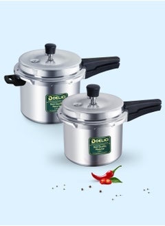 DELICI Aluminum Pressure Cooker Combo (5Ltr + 3Ltr), Dripless Design With Superior 8011 Grade Virgin Aluminum, Smart Spillage Control, Heat-Proof Bakelite Handles And Lead-Free Safety Valve, 5 Year warranty  - Image 2