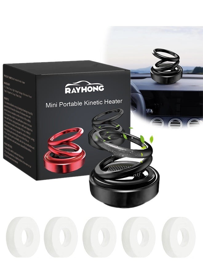 RAYHONG Solar Rotating Car Air Freshener - 5 Pcs Fragrance Refill Pack - Double Ring Solar Energy Car Dashboard Decoration Perfume Holder - Rotating Aromatherapy Diffuser Ornament - Mini Portable Kinetic Heater for Car Home, Car Aromatherapy Decoration (Black) - Image 1