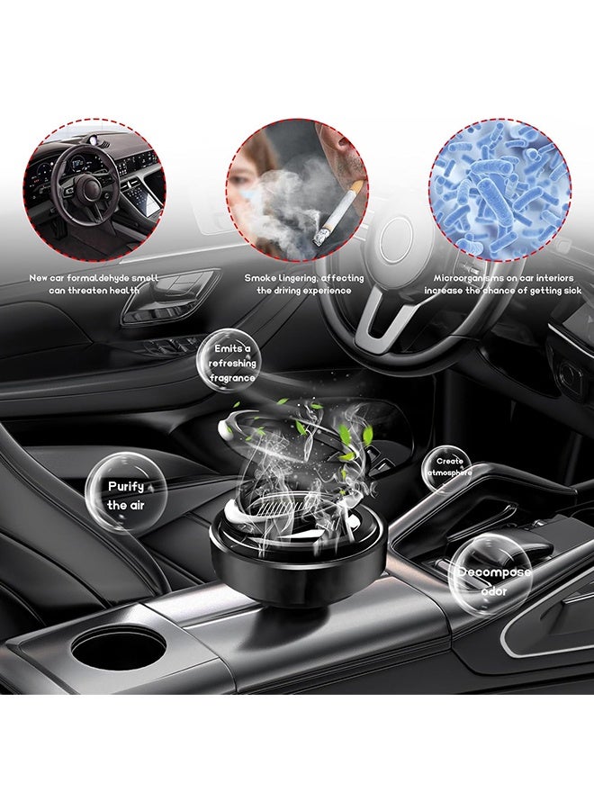RAYHONG Solar Rotating Car Air Freshener - 5 Pcs Fragrance Refill Pack - Double Ring Solar Energy Car Dashboard Decoration Perfume Holder - Rotating Aromatherapy Diffuser Ornament - Mini Portable Kinetic Heater for Car Home, Car Aromatherapy Decoration (Black) - Image 3