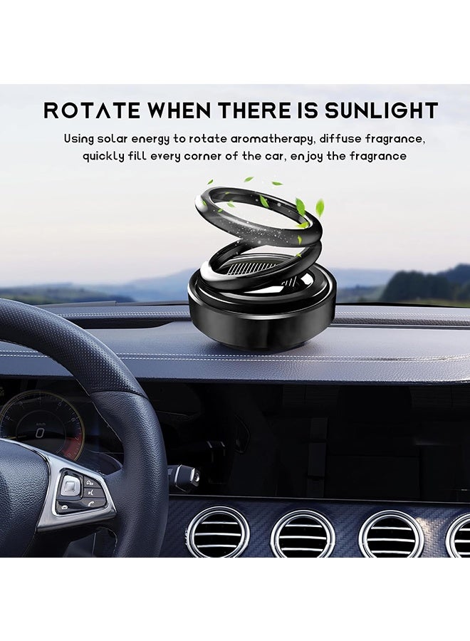 RAYHONG Solar Rotating Car Air Freshener - 5 Pcs Fragrance Refill Pack - Double Ring Solar Energy Car Dashboard Decoration Perfume Holder - Rotating Aromatherapy Diffuser Ornament - Mini Portable Kinetic Heater for Car Home, Car Aromatherapy Decoration (Black) - Image 4