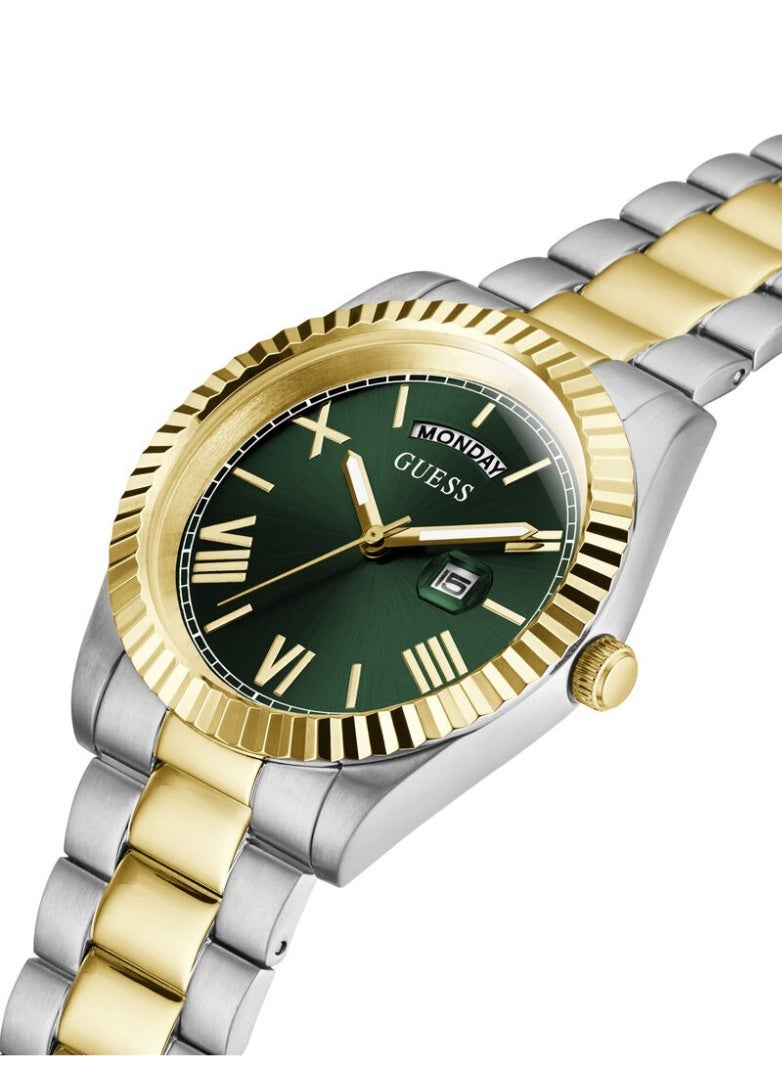 Guess Connoisseur Men's Day-Date Watch GW0265G8 – Two-Tone Stainless Steel, 42 mm, Green Sunray Dial - Image 5