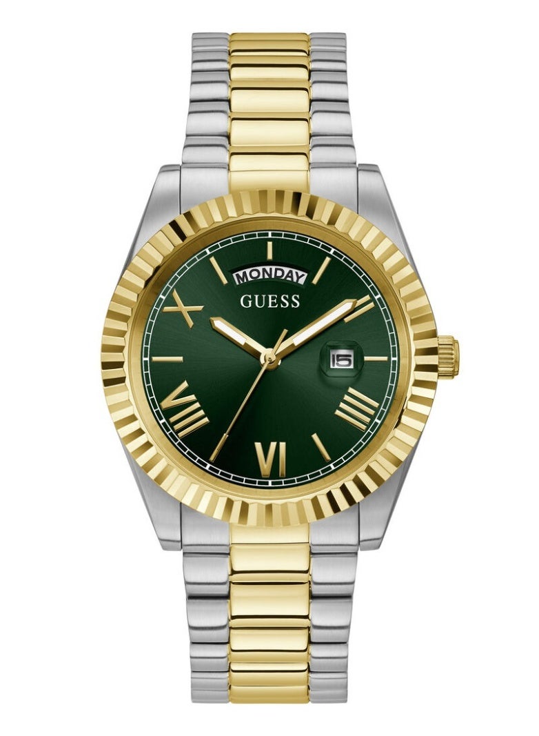 Guess Connoisseur Men's Day-Date Watch GW0265G8 – Two-Tone Stainless Steel, 42 mm, Green Sunray Dial - Image 1