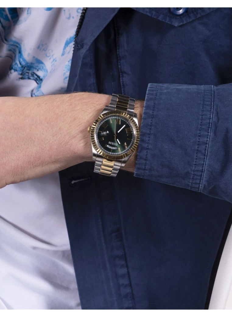 Guess Connoisseur Men's Day-Date Watch GW0265G8 – Two-Tone Stainless Steel, 42 mm, Green Sunray Dial - Image 2