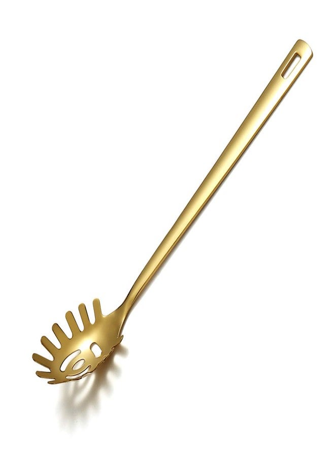 Berglander Gold Spaghetti Spoon, Berglander Pasta Server With Titanium Gold Plating, Stainless Steel Spaghetti Server For Cooking, Pasta Fork, Noddle Fork, Dishwasher Safe, Easy to Clean - Image 1