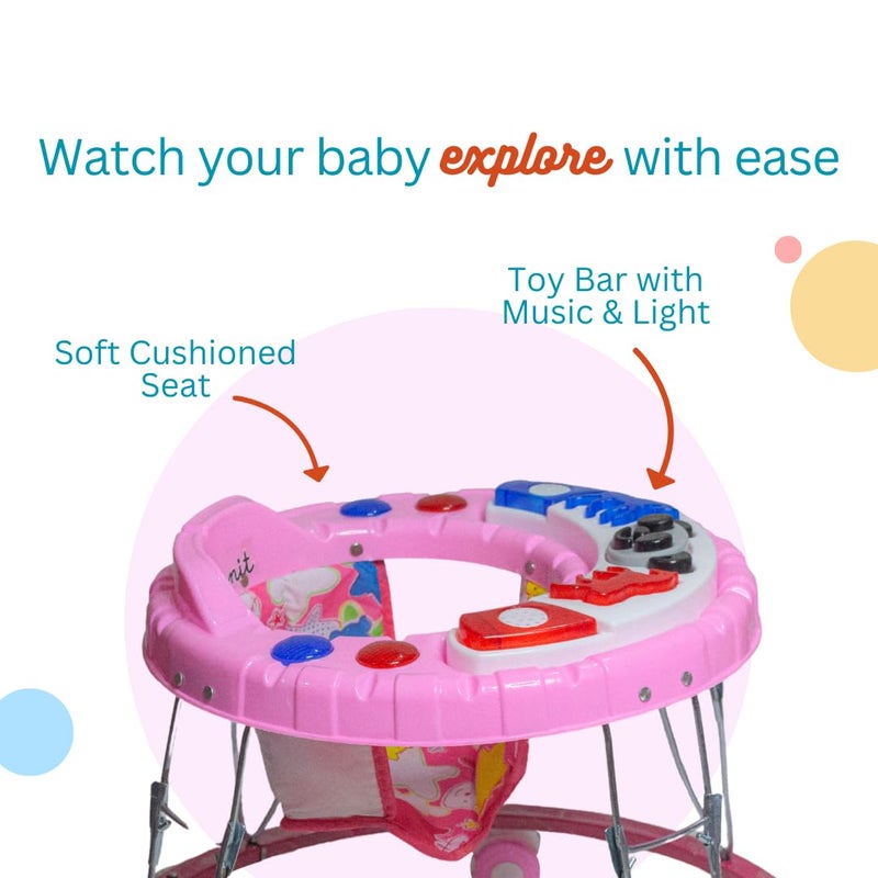 Maanit عربة أطفال قابلة للطي، عربة للأطفال مع موسيقى وضوء، عربة للأطفال من 6-12 شهر (وردي) - Image 2