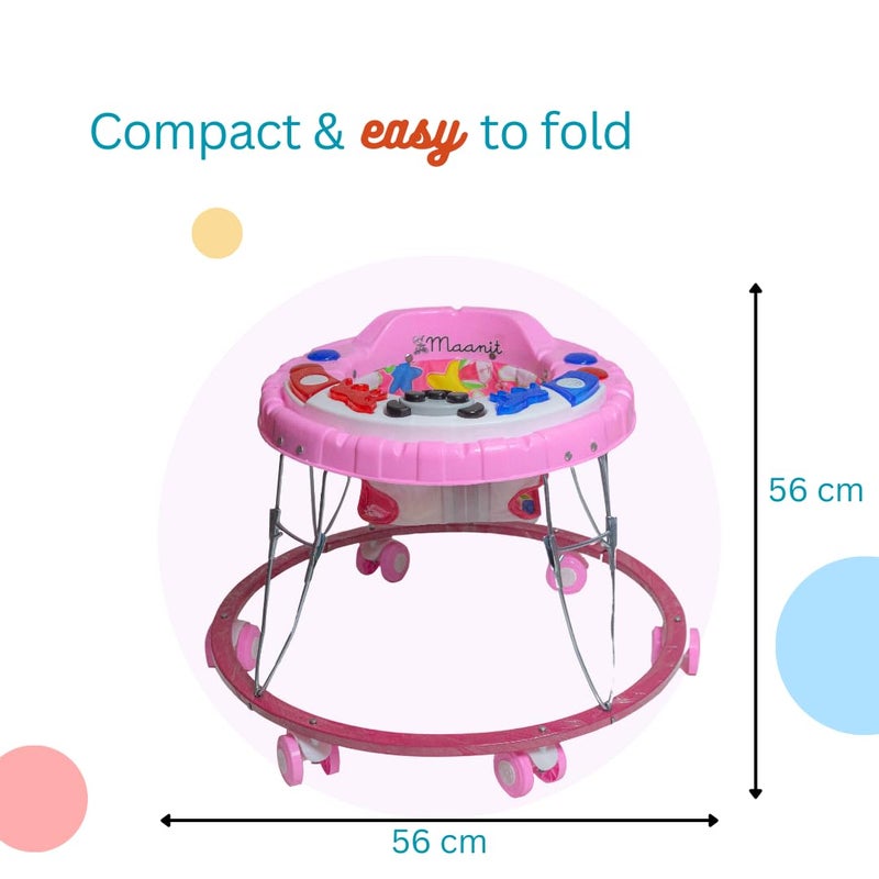 Maanit عربة أطفال قابلة للطي، عربة للأطفال مع موسيقى وضوء، عربة للأطفال من 6-12 شهر (وردي) - Image 5