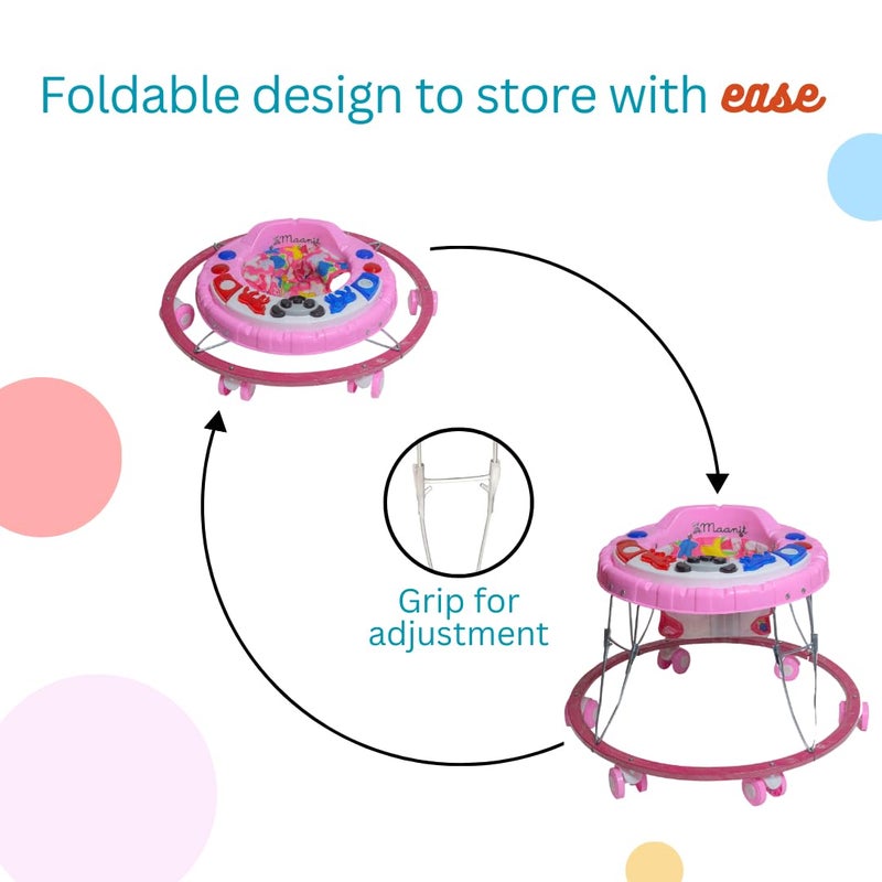 Maanit عربة أطفال قابلة للطي، عربة للأطفال مع موسيقى وضوء، عربة للأطفال من 6-12 شهر (وردي) - Image 4