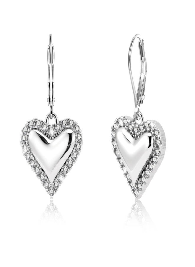 أليكس كرافت أقراط متدلية على شكل قلب من الفضة الإسترليني عيار 925 من ALEXCRAFT، أقراط فضية متدلية للنساء، أقراط عصرية بمشبك خلفي، مرصعة بقلوب من الزركونيا المكعبة، مضادة للحساسية، هدية مثالية لعيد الحب - Image 1