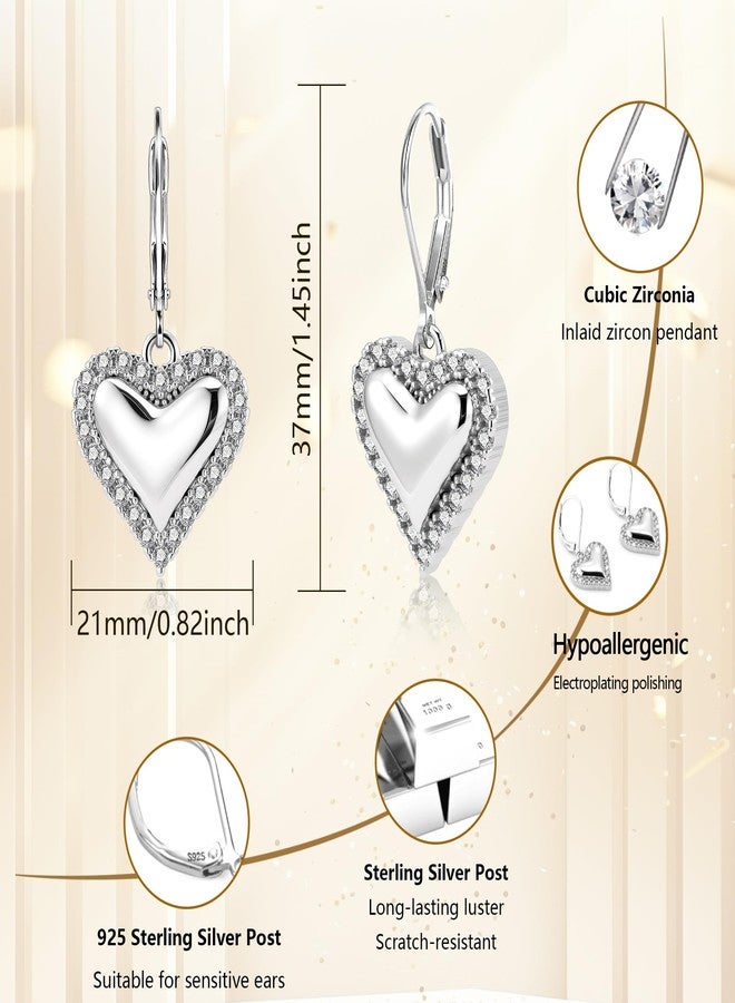 أليكس كرافت أقراط متدلية على شكل قلب من الفضة الإسترليني عيار 925 من ALEXCRAFT، أقراط فضية متدلية للنساء، أقراط عصرية بمشبك خلفي، مرصعة بقلوب من الزركونيا المكعبة، مضادة للحساسية، هدية مثالية لعيد الحب - Image 4