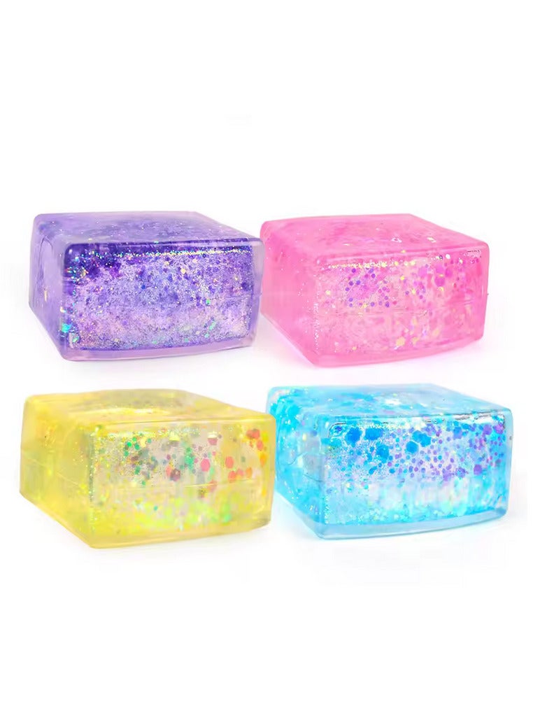 Rscy 4pcsSmall ice block simulation maltuz, TPR block decompression game, stress resistance, slow recovery, aurora, color pressure, Tovo - Image 1