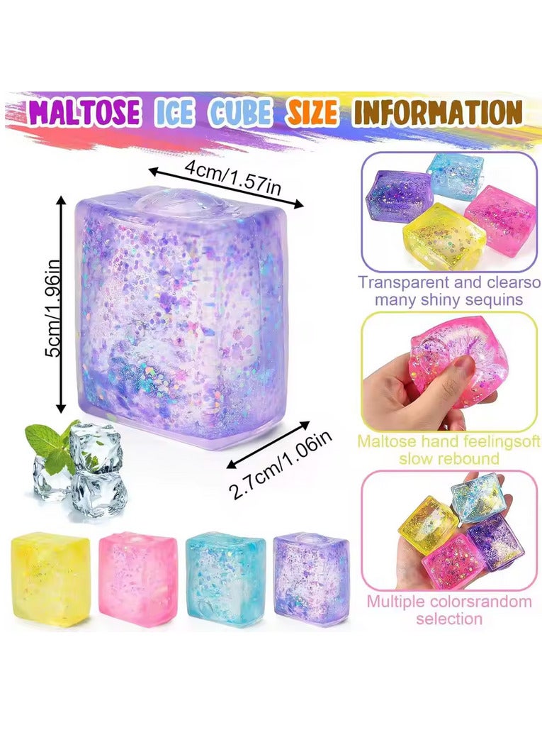 Rscy 4pcsSmall ice block simulation maltuz, TPR block decompression game, stress resistance, slow recovery, aurora, color pressure, Tovo - Image 4