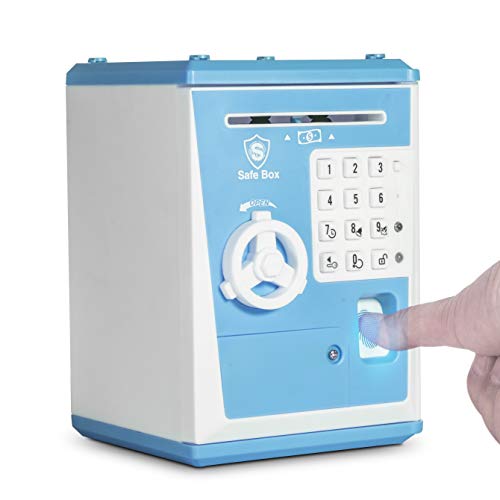 LIKE Toy Piggy Bank Safe Box Fingerprint ATM Bank ATM Machine Money Coin Savings Bank for Kids Blue - Image 1