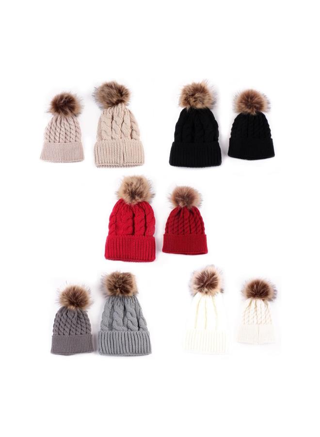 klarako 2PCS Mother&Baby Hat Parent-Child Hat Family Matching Cap Winter Warmer Knit Wool Beanie Ski Cap - Image 3