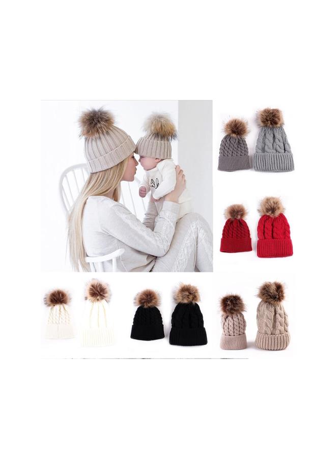 klarako 2PCS Mother&Baby Hat Parent-Child Hat Family Matching Cap Winter Warmer Knit Wool Beanie Ski Cap - Image 2