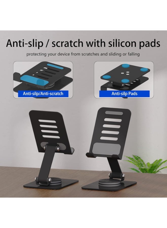 Adjustable and Foldable Phone Holder, 360 Degree Rotating Phone Holder, Compatible with All Devices and Tablets, Desk Accessories (Black) - Image 2