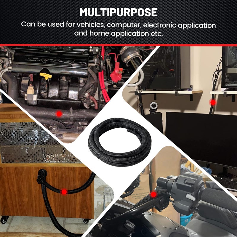 RED WOLF Cable Sleeves Cord Management Braided Wire Loom Split Sleeving 3/8 Inch x 10 FT Protector Wiring Cable Cover Flexible Self-Wrap for Automotive Home Office Anti-Scratch High-Temperature Black - Image 5