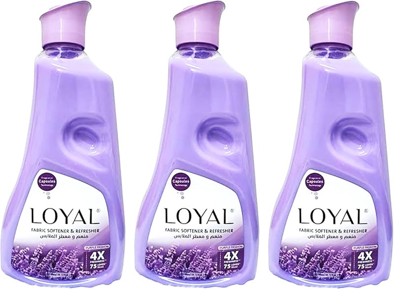 Loyal 1.5L (Pack of 3) - Fabric Softener and Refresher with Purple Passion Fragrance Capsule - لويال Softener Laundry Gentle Care for Daily Use with 225 Washes - Image 1