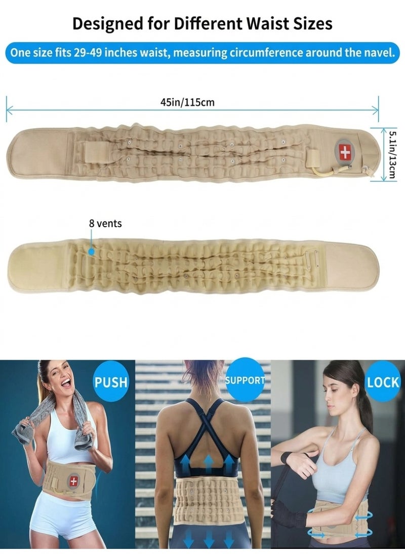 جُودِيَّة حزام دعم أسفل الظهر قابل للنفخ للرجال والنساء، دعامة ظهر لتخفيف الضغط على العمود الفقري مع أعمدة هوائية، حزام شد لتخفيف آلام أسفل الظهر للخصر 29-49 بوصة، جهاز دعم قطني قابل للتعديل - Image 3