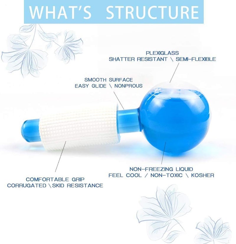 MARK STORE Ice Roller Globe, 2 Pcs Ice globe Massager, Facial Roller Cold Skin Massager, Safe and Durable, Non Slip and Easy To Use, for Daily Beauty, Redness Soothing, Facial Wrinkle Removal, Puffines (Blue) - Image 2