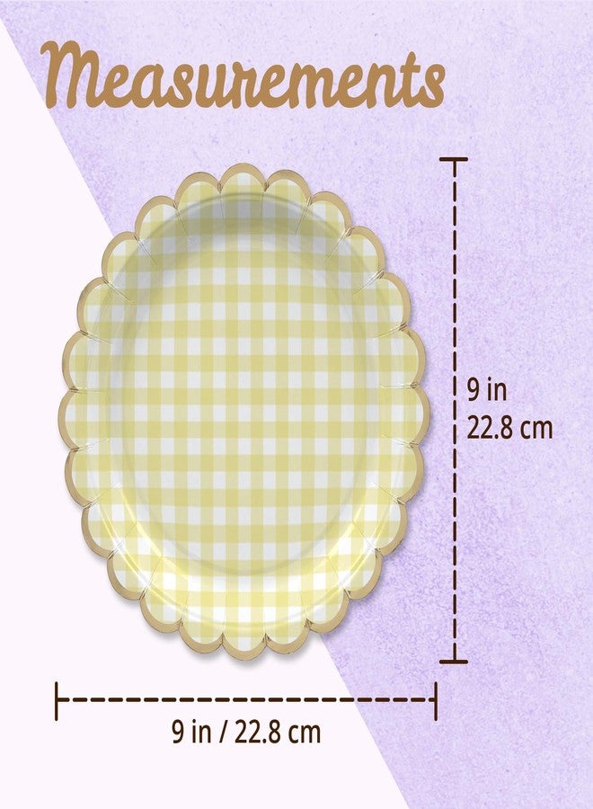 Confettiville Party Paper Plates, 50-Pack 9-Inch Bulk Disposable Decorative Paper Plates with Gold Scalloped Trim, 6 Assorted Colors for Tea Party, Easter, Garden Party, and Bridal Showers, Gilded Pastel Gingham - Image 4