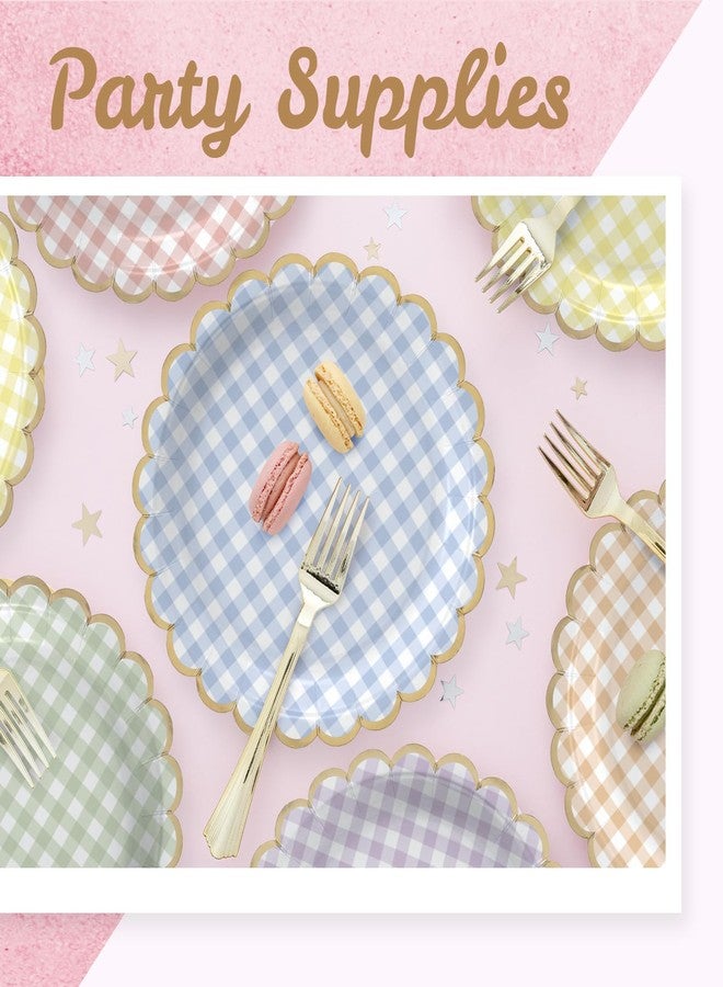 Confettiville Party Paper Plates, 50-Pack 9-Inch Bulk Disposable Decorative Paper Plates with Gold Scalloped Trim, 6 Assorted Colors for Tea Party, Easter, Garden Party, and Bridal Showers, Gilded Pastel Gingham - Image 3