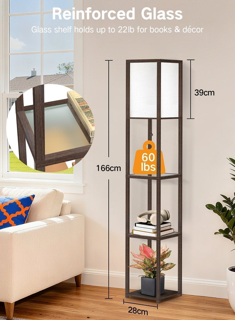 OUTON Floor Lamp with Shelves With Warm Light Shelf Lamps with 3 Color Temperature 12W LED Bulb Storage Bamboo Joint Texture Modern Display Standing Lamp for Living Room Office Bedroom Walnut - Image 4
