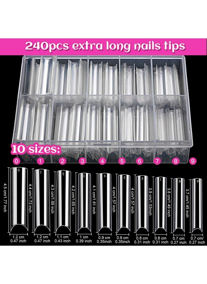 HNYYZL Extra Long Square Abs False Nail Tips, 240Pcs Kit With C Curve, Nail Glue, File For Salon Home Diy  - Image 2
