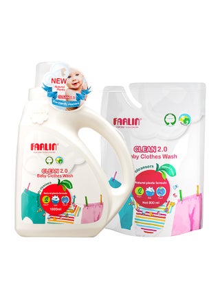 Clean 2.0 Baby Clothing Detergent 1000Ml With Refill Pack Of 800Ml– Gentle, Hypoallergenic & Stain-Removing Laundry Liquid - pzsku/Z1CB3D164590212EA30B7Z/45/_/1742879153/cff58b62-a204-4e95-95c9-ec8933a9c7a2