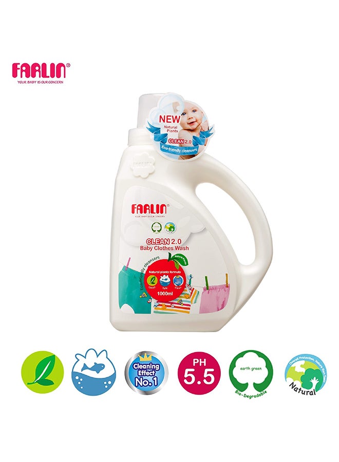 Clean 2.0 Baby Clothing Detergent 1000Ml With Refill Pack Of 800Ml– Gentle, Hypoallergenic & Stain-Removing Laundry Liquid