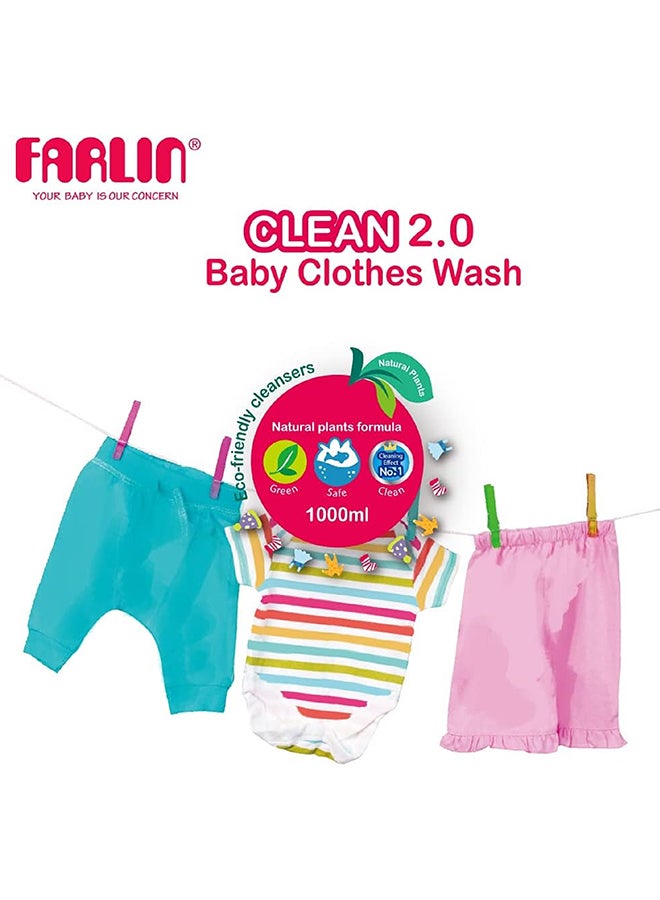 Clean 2.0 Baby Clothing Detergent 1000Ml With Refill Pack Of 800Ml– Gentle, Hypoallergenic & Stain-Removing Laundry Liquid