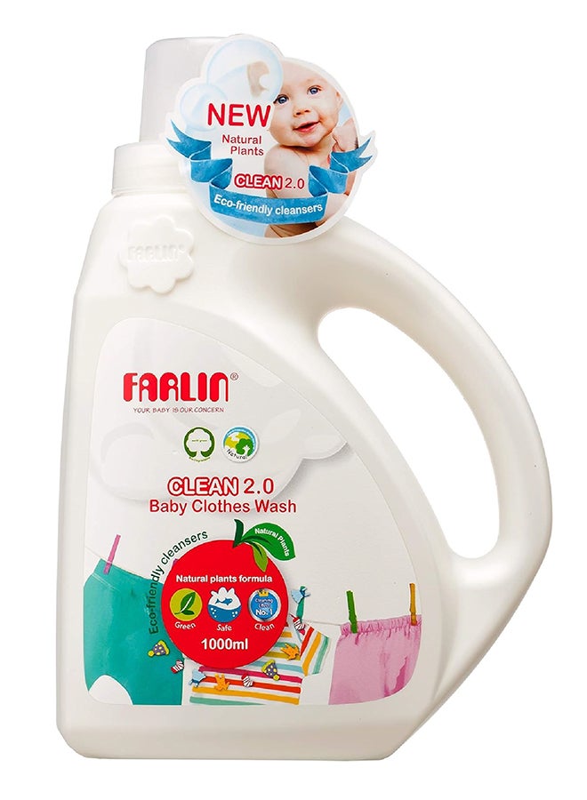 Clean 2.0 Baby Clothing Detergent 1000Ml With Refill Pack Of 800Ml– Gentle, Hypoallergenic & Stain-Removing Laundry Liquid